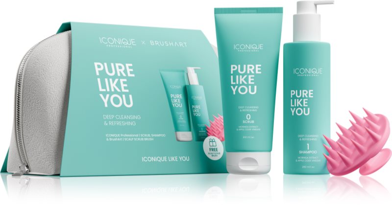 ICONIQUE Professional PURE LIKE YOU Set Shampoo 250 ml Scrub 200 ml BrushArt Massage Brush set cadou pentru par si scalp
