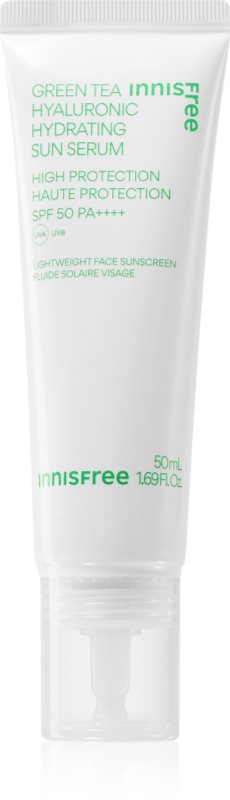 innisfree Green Tea Hyaluronic Sun Serum crema fluida hidratanta cu efect calmant SPF 50+ 50 ml