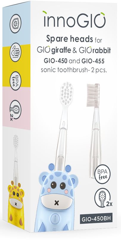 innoGIO GIOGiraffe & GIORabbit Spare Heads Transparent capete de schimb pentru periuta de dinti pentru copii GIOGiraffe & GIORabbit Sonic Toothbrush 2 buc