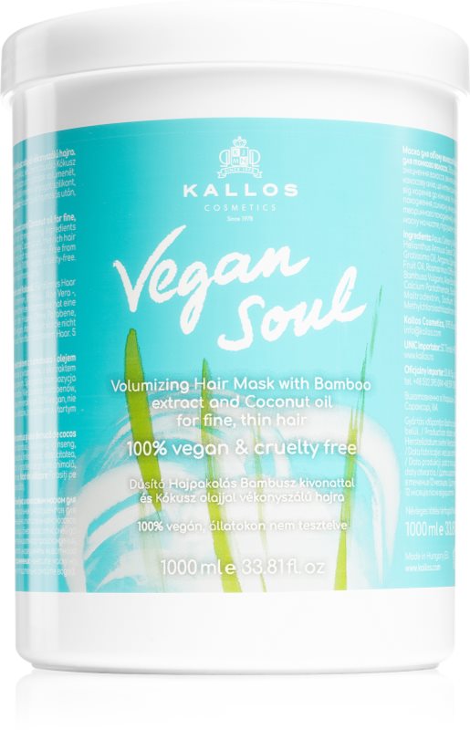 Kallos Vegan Soul Volumizing masca hranitoare pentru păr cu volum 1000 ml