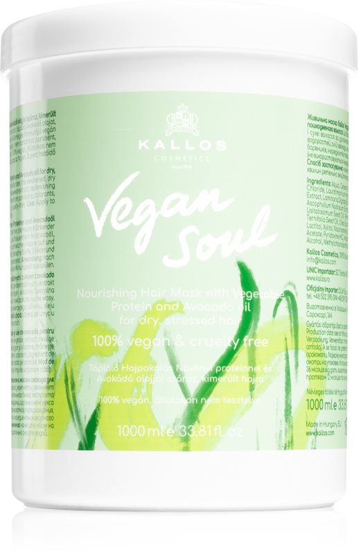 Kallos Vegan Soul Nourishing masca hranitoare pantru par uscat si deteriorat 1000 ml