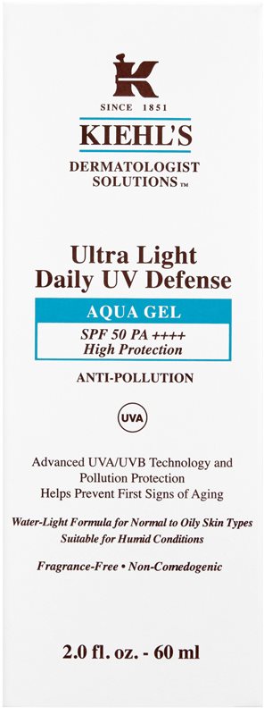 Kiehl's Dermatologist Solutions Ultra Light Daily UV Defense Aqua Gel SPF 50 PA++++ lichid protector ultra ușor pentru toate tipurile de ten, inclusiv piele sensibila SPF 50+ 60 ml