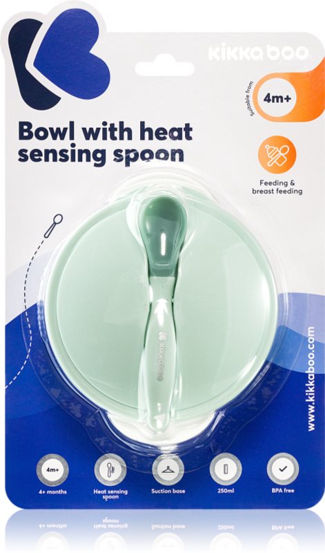 Kikkaboo Suction Bowl & Heat Sensing Spoon serviciu de masă 4 m+ Mint 3 buc