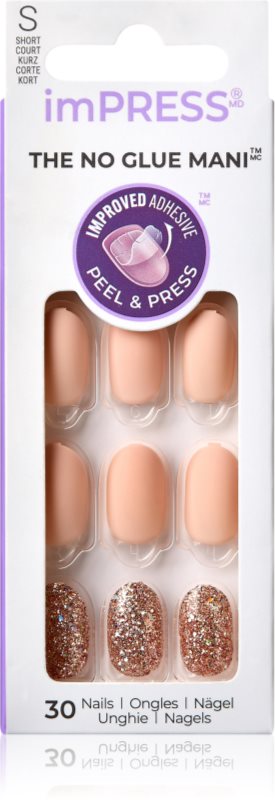 KISS imPRESS The No Glue Mani Short unghii artificiale autoadeziv Evanesce 30 buc