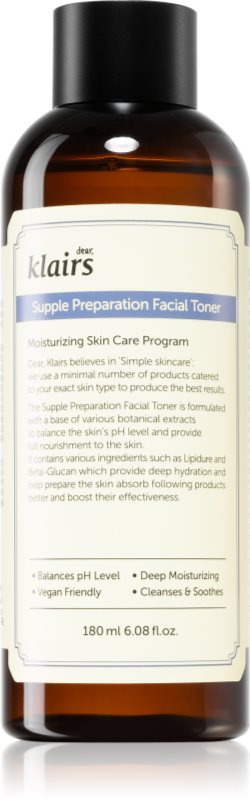 Dear Klairs Supple Preparation Facial Toner tonic hidratant pentru echilibrarea pH-ului pielii 180 ml