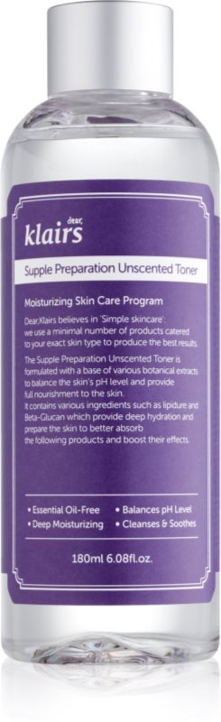 Klairs Supple Preparation Unscented Toner tonic hidratant pentru echilibrarea pH-ului pielii fara parfum 180 ml