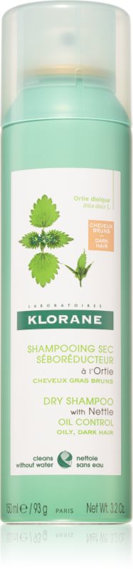 Klorane Nettle șampon uscat pentru păr gras și închis la culoare 150 ml