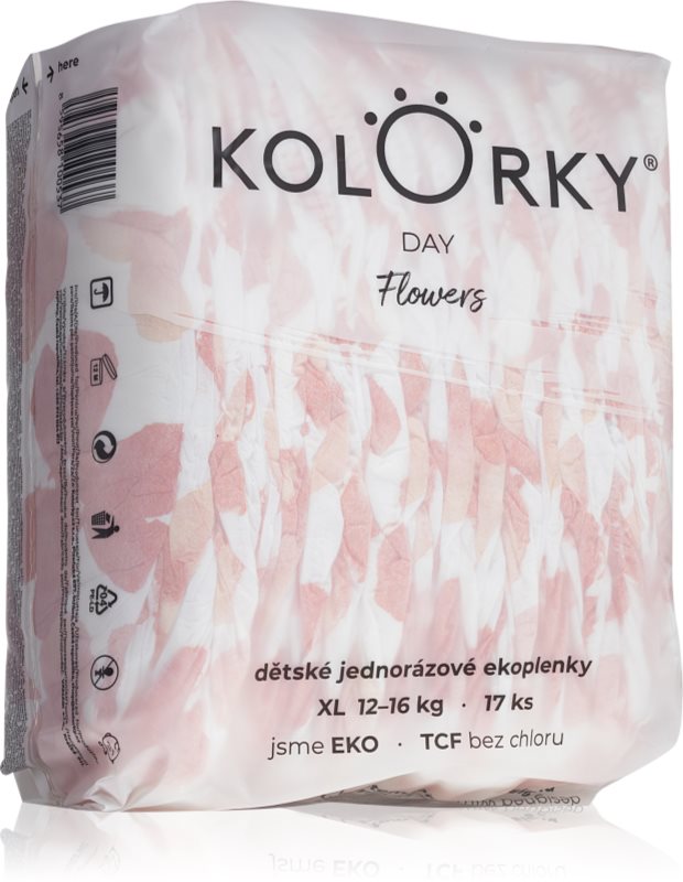 Kolorky Day Flowers scutece ECO de unică folosință marimea XL 12-16 Kg 17 buc