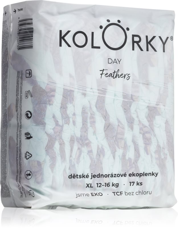 Kolorky Day Feathers scutece ECO de unică folosință marimea XL 12-16 Kg 17 buc