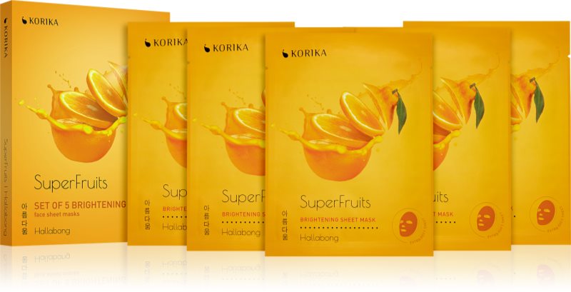 KORIKA SuperFruits Hallabong - Set of 5 Brightening Face Sheet Masks set de măști de față la un preț mai avantajos pentru o piele mai luminoasa Hallabong
