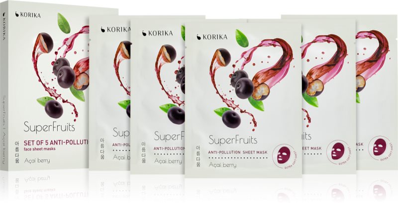 KORIKA SuperFruits Acai Berry - Set of 5 Anti-pollution Face Sheet Masks set de măști de față la un preț mai avantajos Acai berry