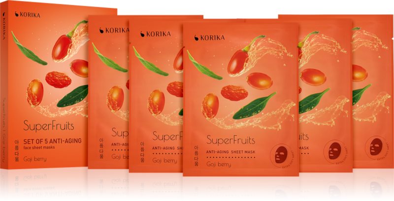 KORIKA SuperFruits Goji Berry - Set of 5 Anti-aging Face Sheet Masks set de măști de față la un preț mai avantajos cu efect de intinerire Goji berry
