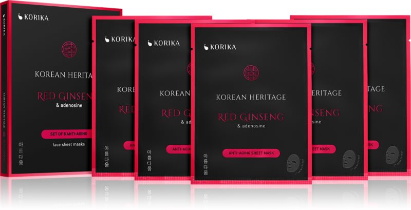 KORIKA Korean Heritage Red Ginseng & Adenosine Anti-aging Sheet Mask set de măști de față la un preț mai avantajos anti-imbatranire si de fermitate a pielii