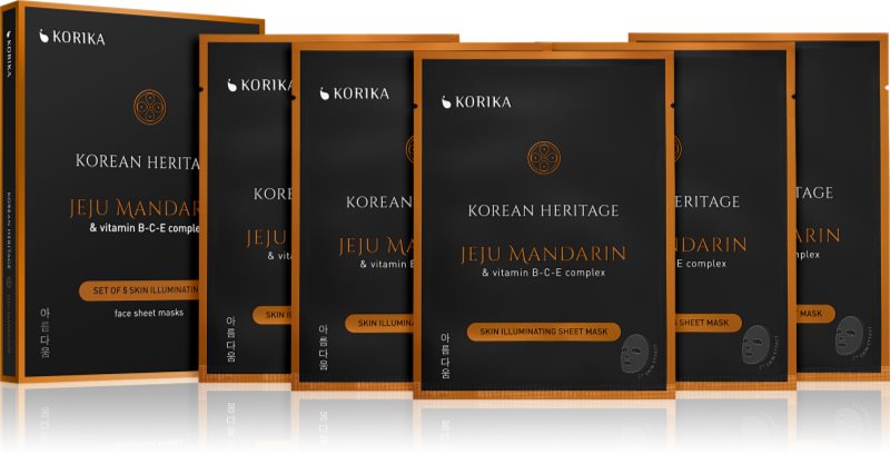 KORIKA Korean Heritage Set of 5 Skin Illuminating Face Sheet Masks set de măști de față la un preț mai avantajos pentru o piele mai luminoasa