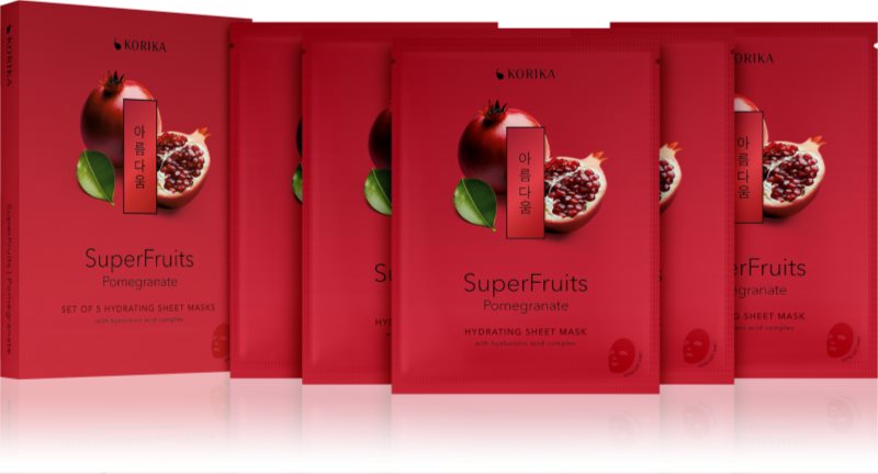 KORIKA SuperFruits Pomegranate - Set of 5 Hydrating Face Sheet Masks set de măști de față la un preț mai avantajos cu efect de hidratare 5x25 g