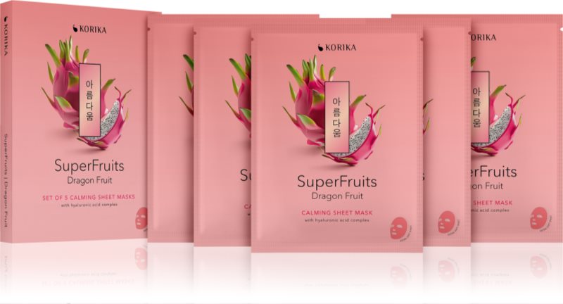 KORIKA SuperFruits Dragon Fruit - Set of 5 Calming Face Sheet Masks set de măști de față la un preț mai avantajos cu efect calmant 5x25 g