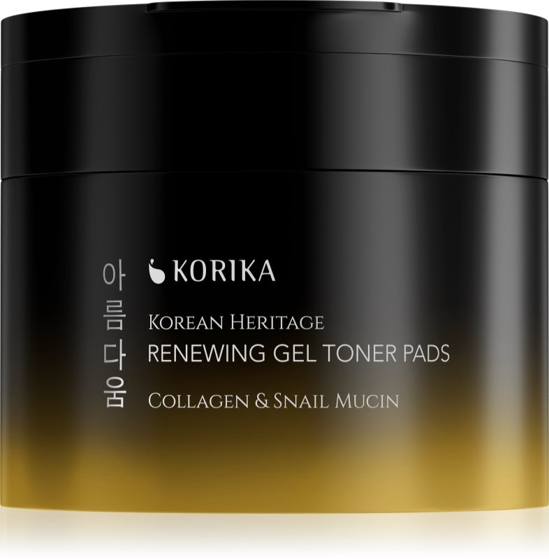 KORIKA Korean Heritage Collagen & Snail Mucin Renewing Gel Toner Pads dischete tonice regeneratoare cu textură de gel 70 buc