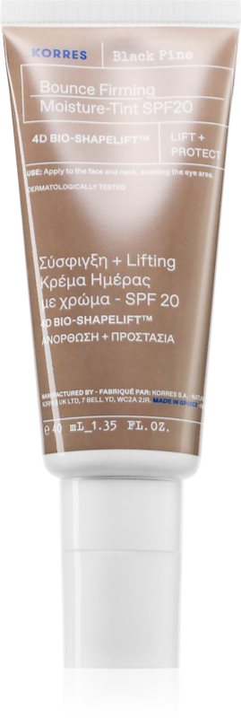 Korres Black Pine 4D Bounce cremă hidratantă nuanțatoare pentru fermitatea pielii SPF 20 40 ml