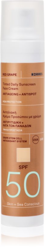 Korres Red Grape Tinted Daily Sunscreen lotiune de plaja tonifianta pentru uniformizarea nuantei tenului SPF 50 50 ml