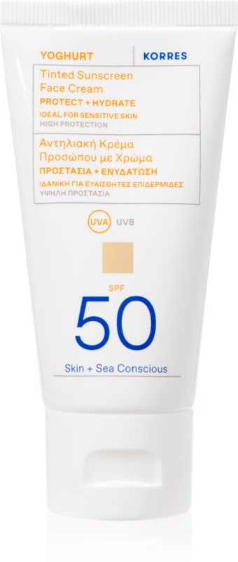 Korres Yoghurt Tinted Sunscreen lotiune de plaja tonifianta SPF 50 50 ml