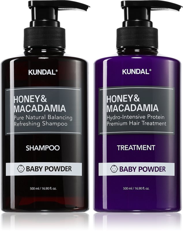 KUNDAL Honey & Macadamia Baby Powder set pentru păr uscat și deteriorat