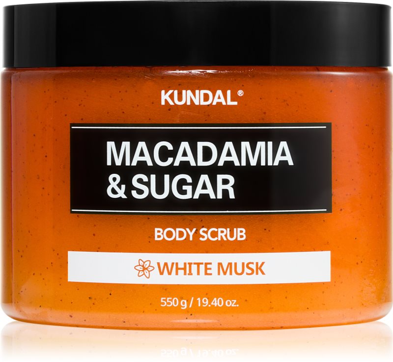 KUNDAL Macadamia & Sugar White Musk exfoliant din zahar unt de shea 550 g