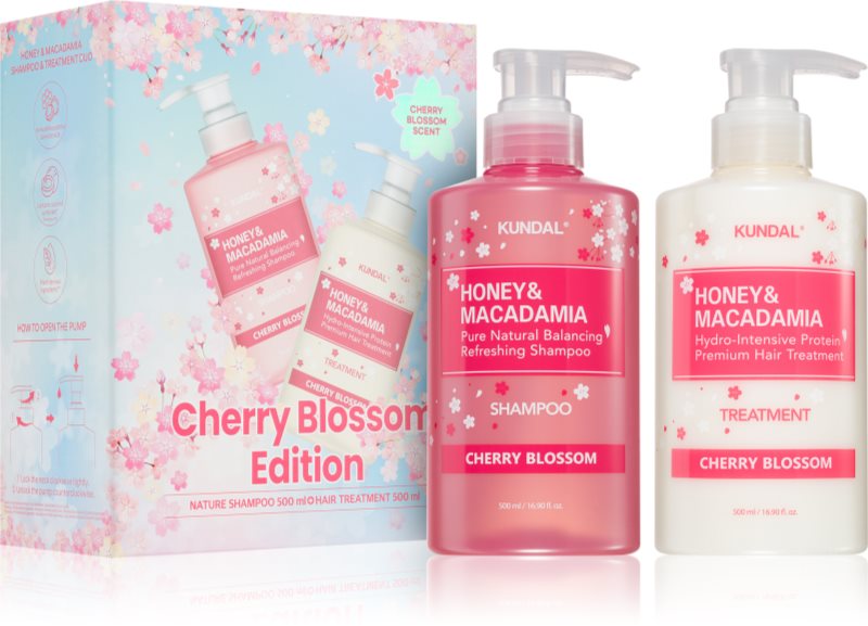 KUNDAL Honey & Macadamia Cherry Blossom Edition set cadou pentru păr