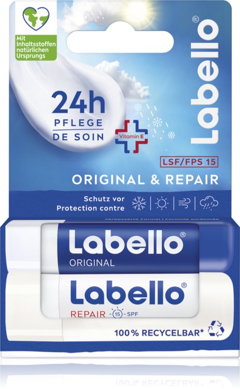 Labello Original & Repair balsam de buze hidratant și regenerator 2x4.8 g