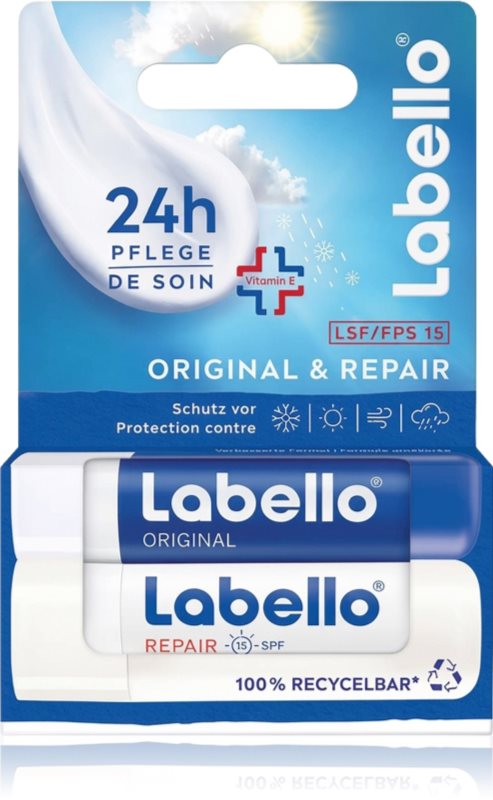 Labello Original & Repair balsam de buze hidratant și regenerator 2x4.8 g