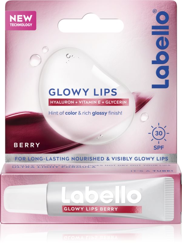 Labello Glowy Lips Berry balsam de buze colorat cu acid hialuronic SPF 30 10 ml