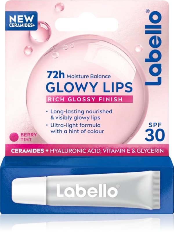 Labello Glowy Lips Berry balsam de buze colorat cu acid hialuronic SPF 30 10 ml