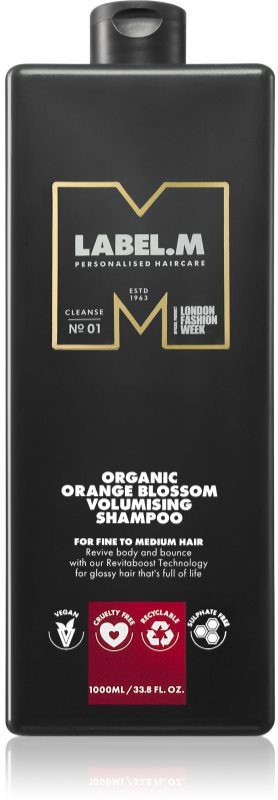 label.m Organic Orange Blossom Volumising Shampoo sampon natural pentru păr cu volum 1000 ml