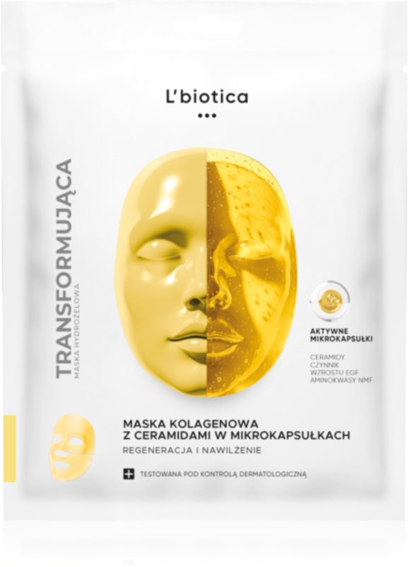 L’biotica Transforming Collagen Mask with Ceramides in Microcapsules masca de colagen pentru regenerarea și hrănirea tenului 1 buc