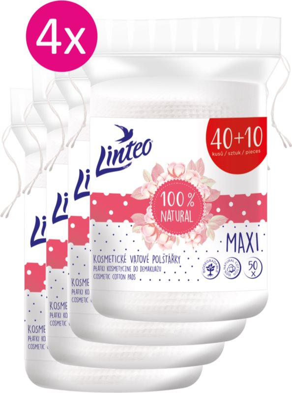 Linteo Natural Cotton Pads dischete demachiante 40 + 10ks x 4