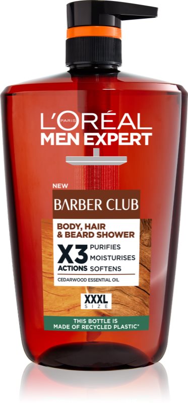 L’Oréal Paris Men Expert Barber Club Gel de duș pentru bărbați pentru păr, barbă și corp 1000 ml