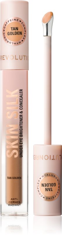 Revolution Skin Silk Under Eye Brightener & Concealer corector iluminator culoare Tan Golden 4 ml