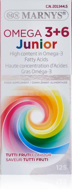 Marnys Omega 3+6 Junior sirop pentru funcționarea normală a inimii și a creierului pentru copii Tutti Frutti 125 ml
