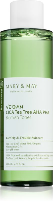 Mary&May Cica Tea Tree AHA PHA calmant tonic pentru ten acneic 200 ml