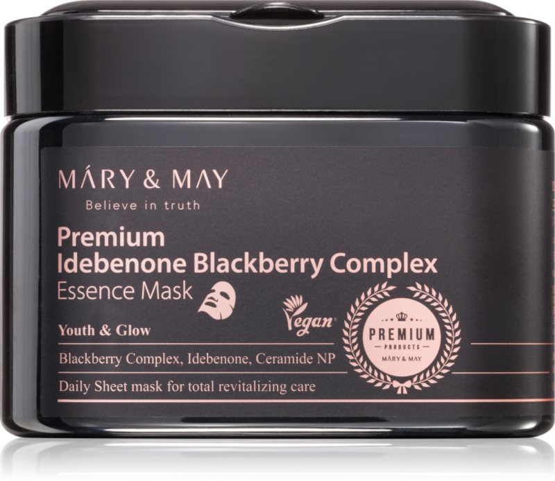Mary&May Premium Idebenone Blackberry Complex Essence Mask mască textilă hidratantă cu efect de întărire pachet mare 20 buc