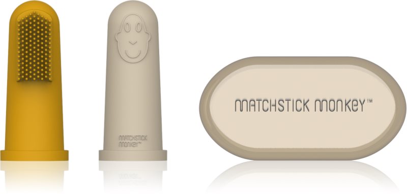 Matchstick Monkey Silicone Finger Toothbrush periuta de dinti pentru deget pentru copii cu sac Yellow/ Beige 2 buc