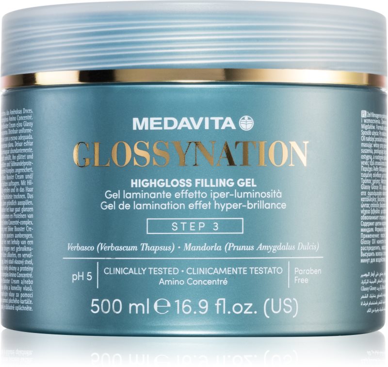 Medavita Glossynation Highgloss Filling Gel gel de par laminovací gel se zrcadlovým efektem 500 ml