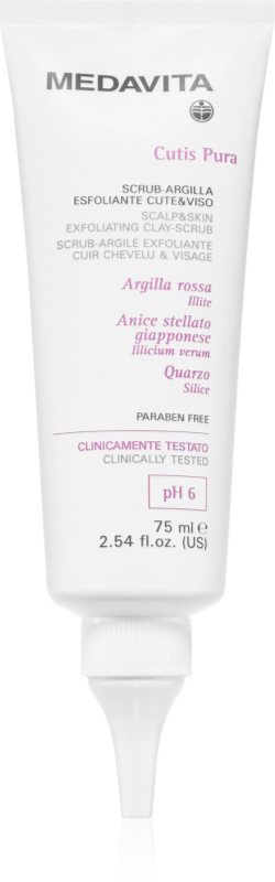 Medavita Cutis Pura Exfoliating Clay-Scrub exfoliant de curățare pentru față și scalp 75 ml