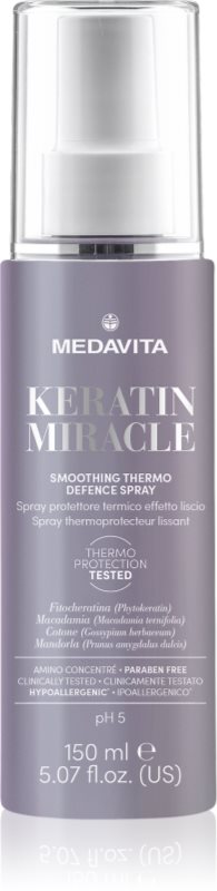 Medavita Keratin Miracle Smoothing Thermo Defence Spray spray cu protecție termică, pentru aranjarea cu placa și cu ondulatorul pentru păr 150 ml