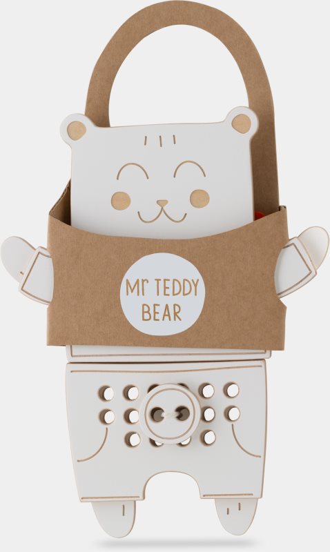 Milin Wooden Lacing Toy Mr. Teddy jucărie cu activități 22 cm x 17 cm x 0,7 cm 1 buc