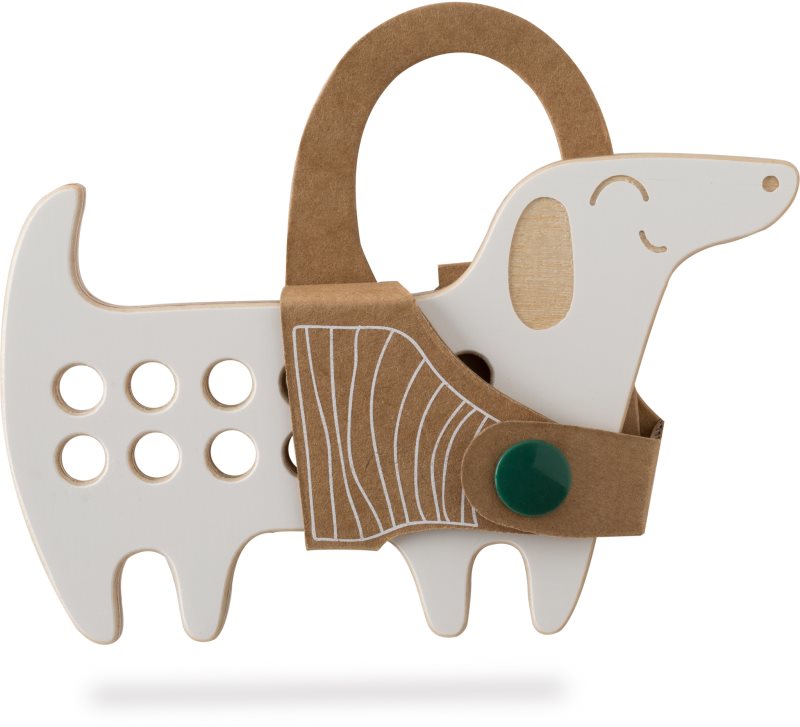 Milin Small Wooden Lacing Toy Daschund jucărie cu activități 8 cm x 13 cm x 0,7 cm 1 buc