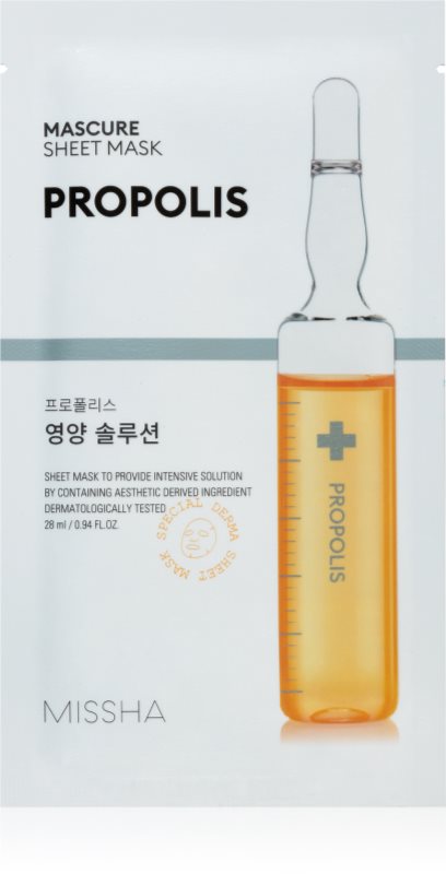 Missha Mascure Propolis mască textilă nutritivă pentru piele sensibila si iritabila 28 ml