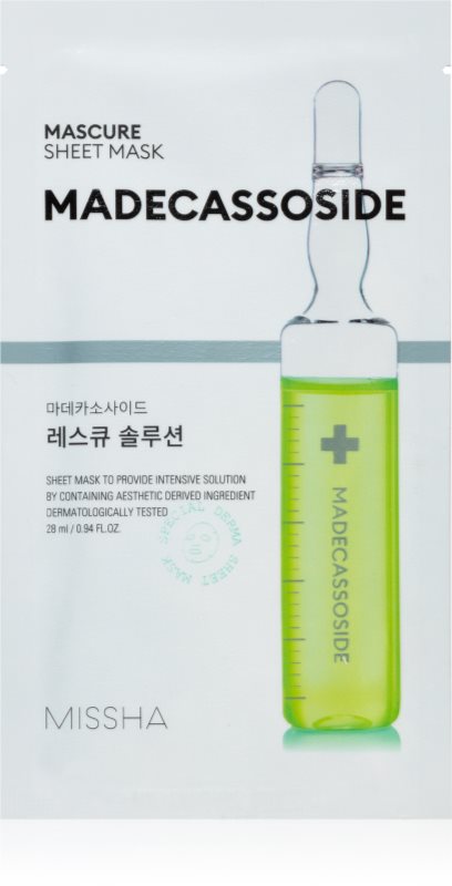 Missha Mascure Madecassoside mască textilă de îngrijire pentru piele sensibila si iritabila 28 ml