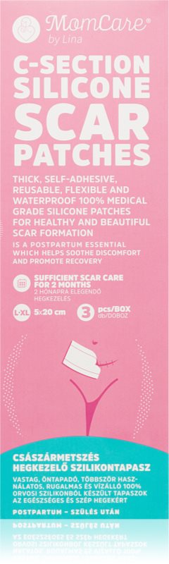 MomCare by Lina C-Section Silicone Scar Patches plasturi de silicon pentru cicatrici de cezariană mărime L-XL 5 x 20 cm 3 buc