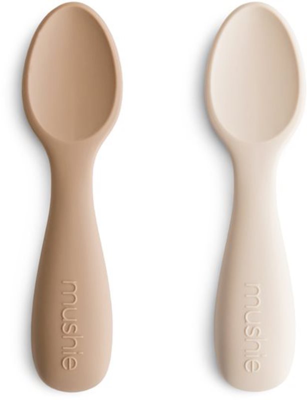 Mushie Toddler Starter Spoons linguriță Natural/ Shifting Sand 12m+ 2 buc