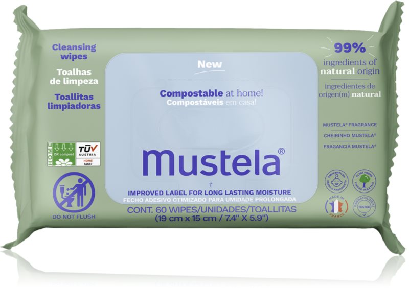 Mustela Compostable at Home Cleansing Wipes servetele pentru curatare produs parfumat pentru nou-nascuti si copii 60 buc
